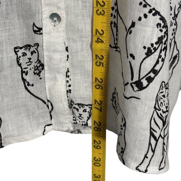 Cynthia Rowley 100% Linen Button-Up White Shirt With Black Animal Print - Picture 6 of 7